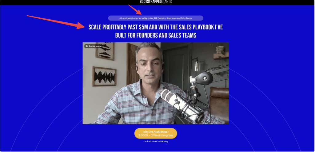 b2b course sales page above the fold